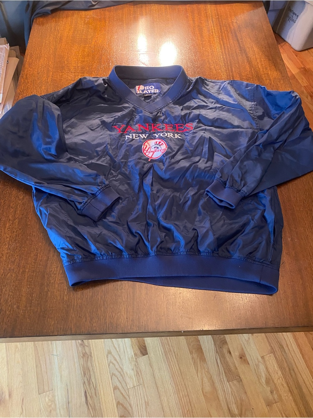 Vintage Pro Player New York Yankees Windbreaker Pullover Jacket Mens Large Navy